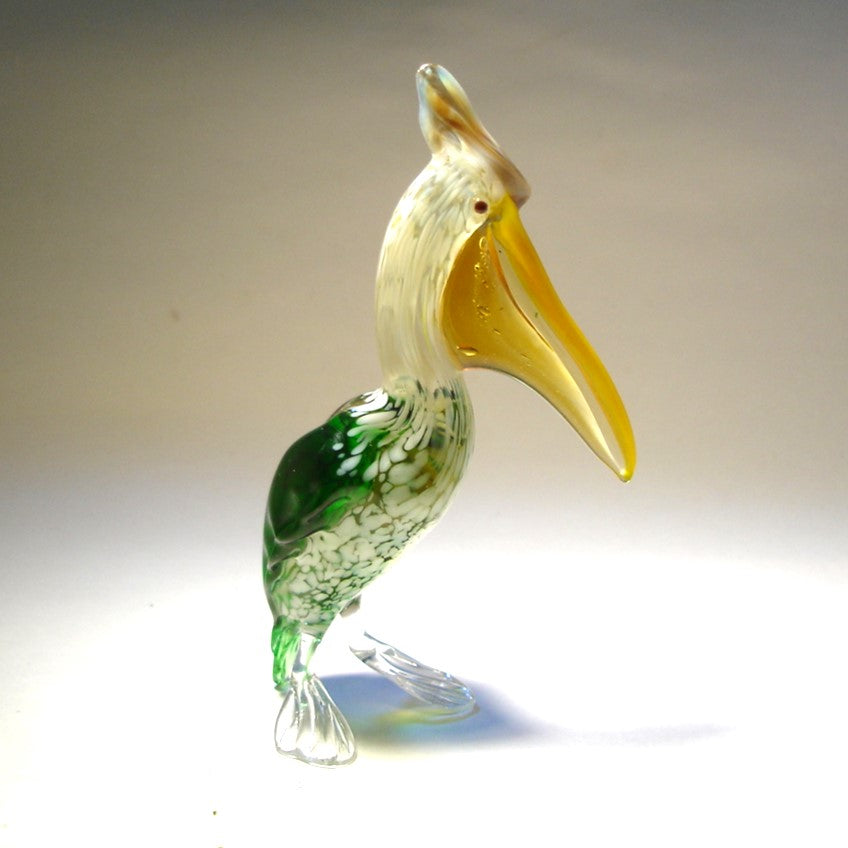 Side view of the glass pelican, illustrating its graceful posture