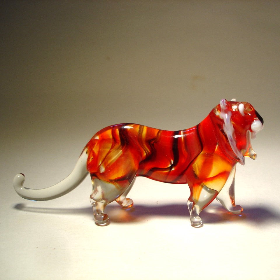 Glass tiger figurine red with black stripes