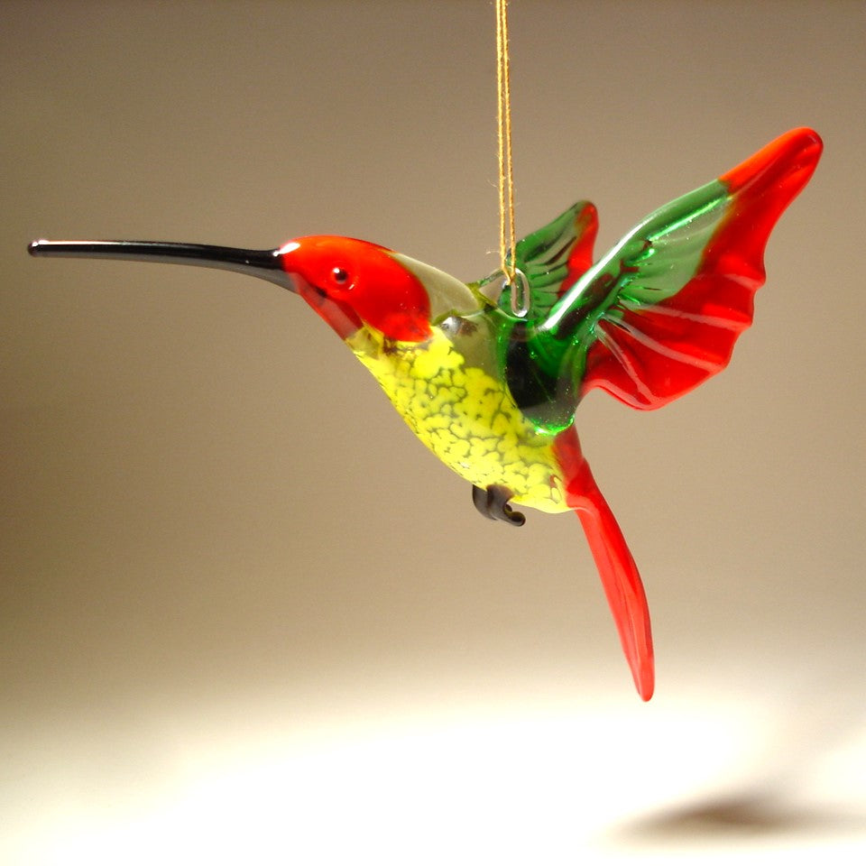 Handmade glass hanging hummingbird ornament