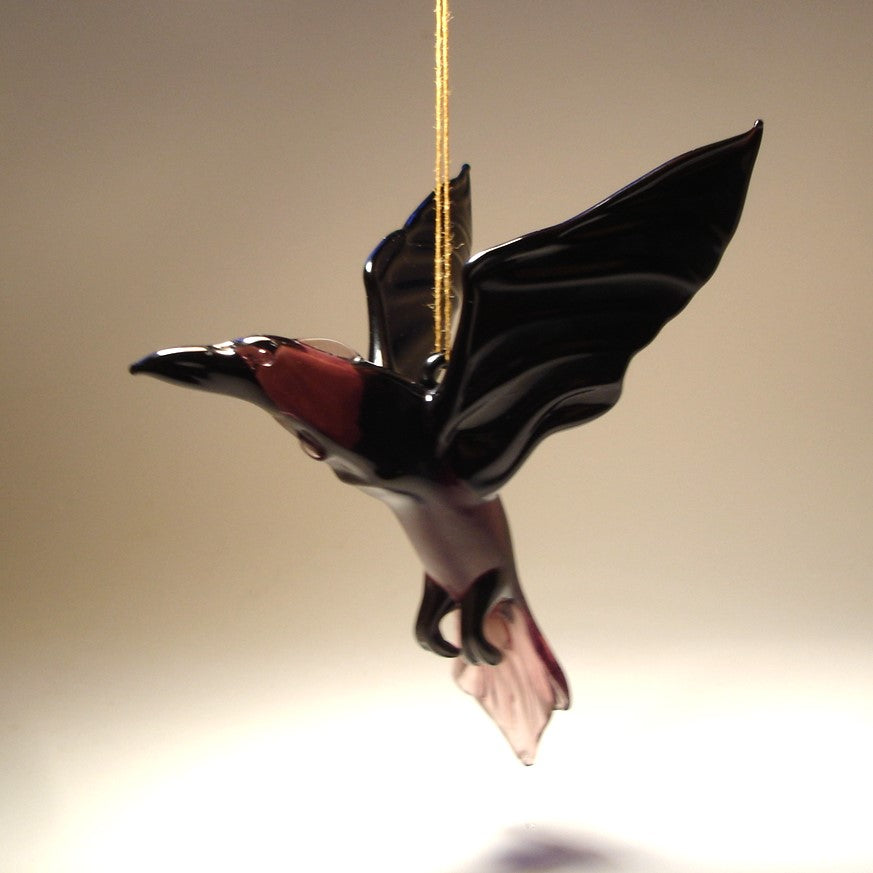 Black and Purple handmade glass raven crow
