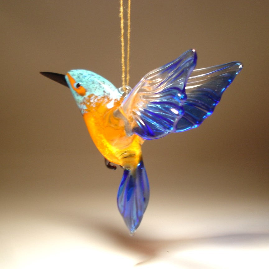 Handmade glass kingfisher ornament