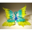 Yellow and Aqua Hanging Glass Butterfly Ornament 