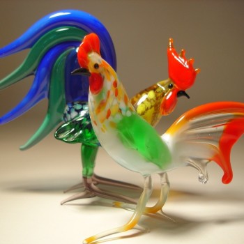 Handcrafted Glass Rooster Figurines - Farm Gifts - Glass Lilies