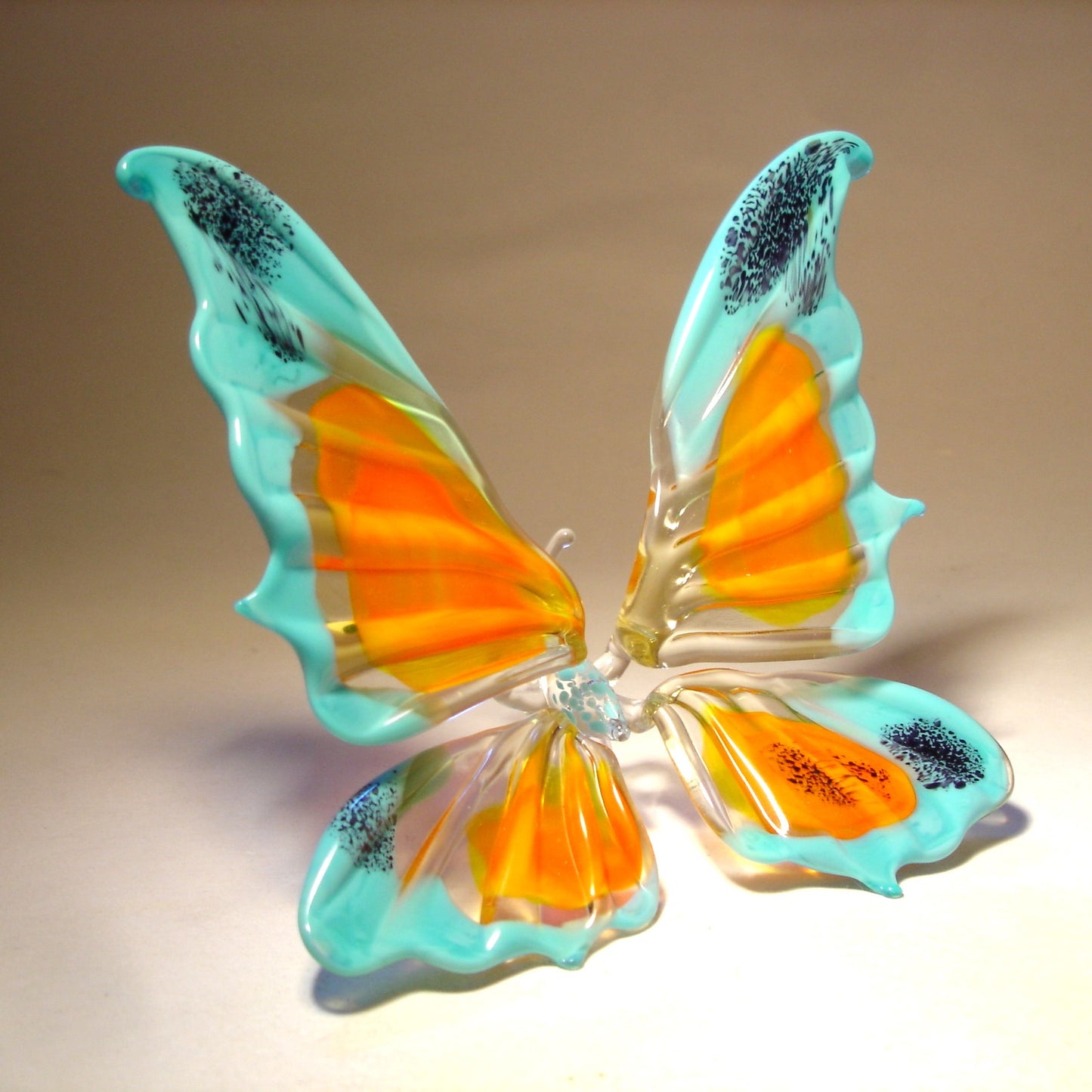 Blue with White & Red Glass Butterfly Figurine