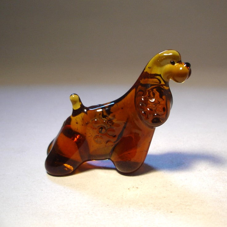 Handcrafted glass Cocker Spaniel figurine in a standing pose, featuring the breed’s iconic long, flowing ears and smooth coat.