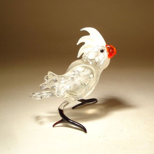Handmade Glass Cockatoo figurine with a red beak