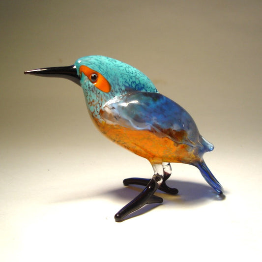 Glass Kingfisher figurine with blue ack and orange belly
