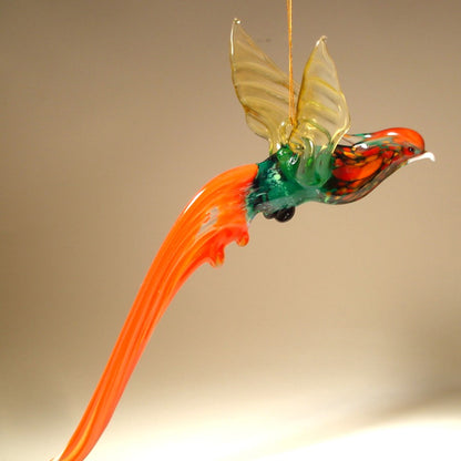 The glass Hanging Bird Pheasant figurine ornament viewed from a different angle, displaying its distinctive long tail and graceful posture.