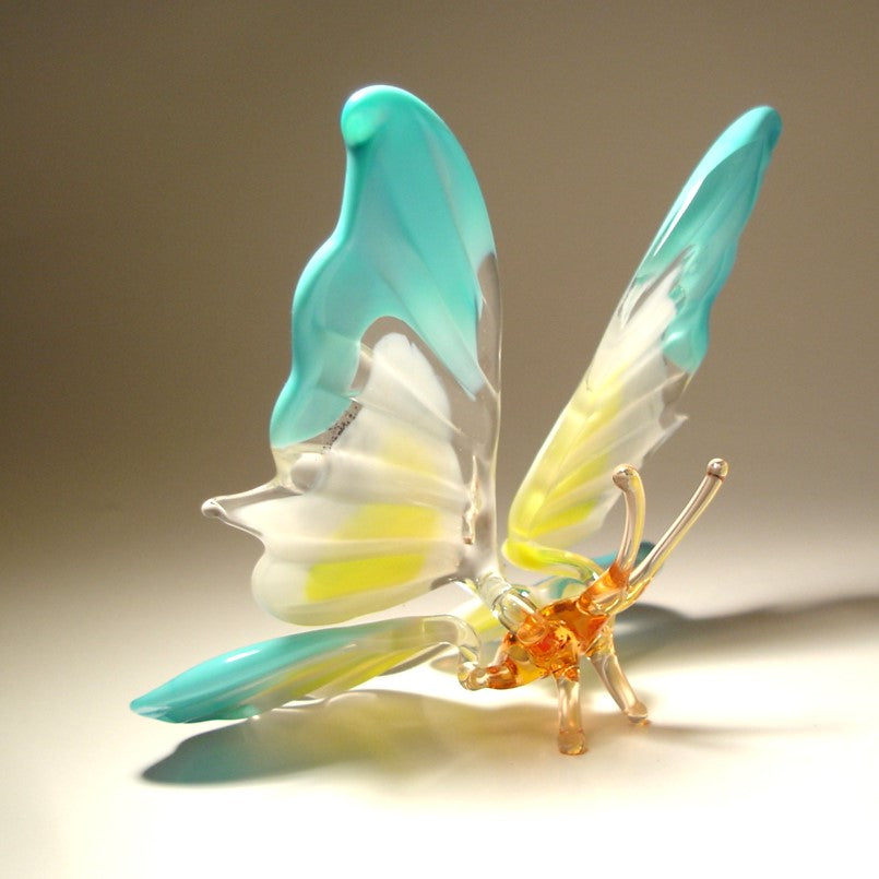 Glass butterfly figurine with blue and yellow wings - back ange