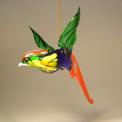 The glass Hanging Bird Pheasant figurine ornament viewed from a different angle, displaying its distinctive long tail and graceful posture.