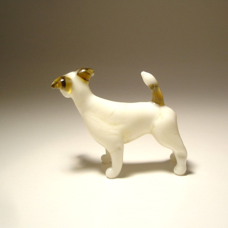 Back side of the handmade glass Russell Terrier figurine