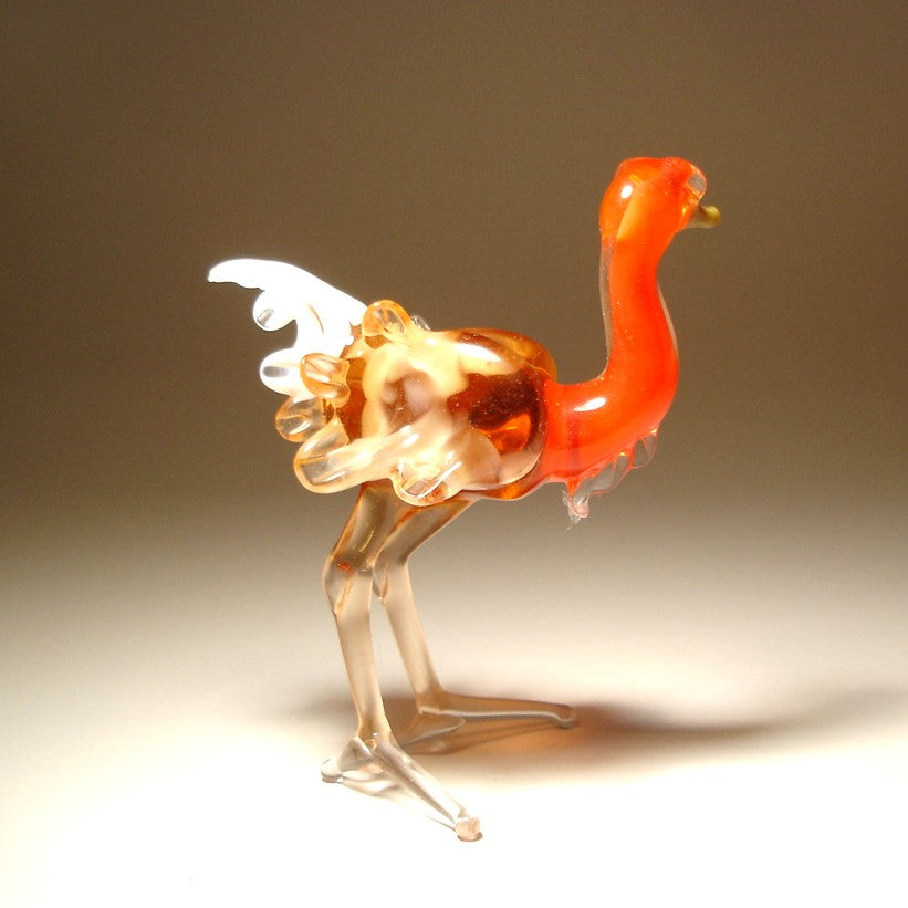 Handmade glass ostrich figurine in white, light brown and orange
