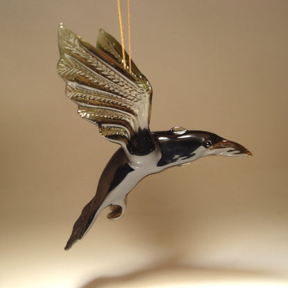 Black and Dark Brown handmade glass raven crow ornament