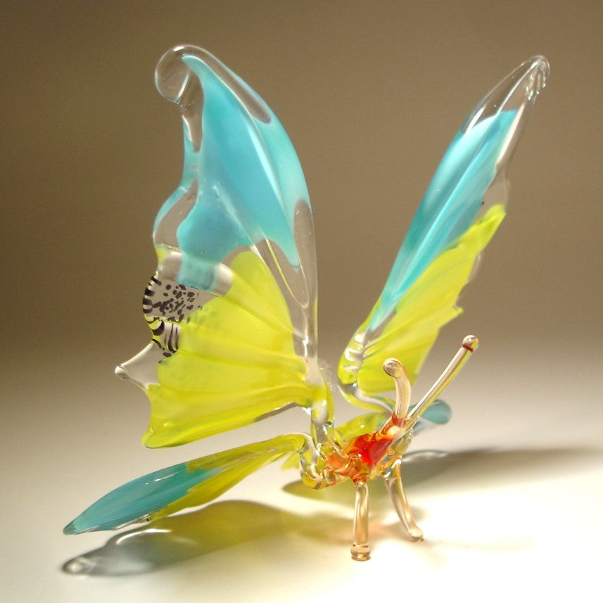 Glass butterfly figurine with blue and yellow wings - back angel.