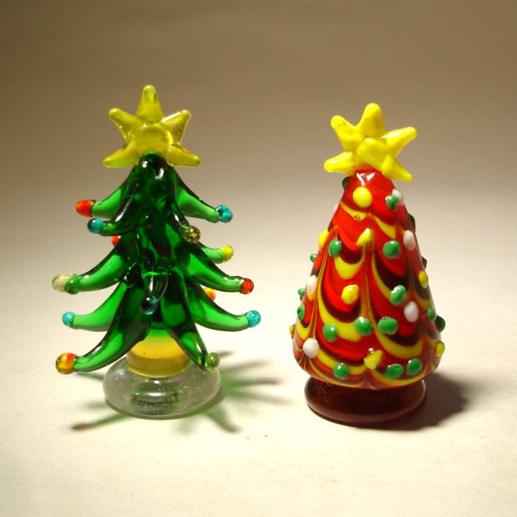 Glass Christmas Tree Figurines - Set of 2