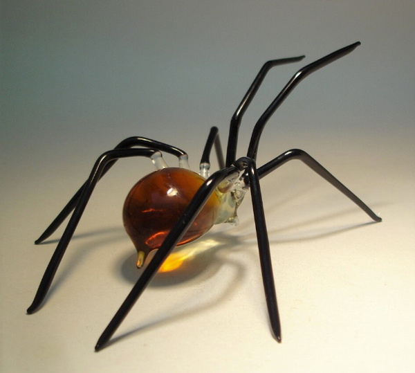 Amber Glass Spider Figurine - Handcrafted Halloween Decor & Collectible ...