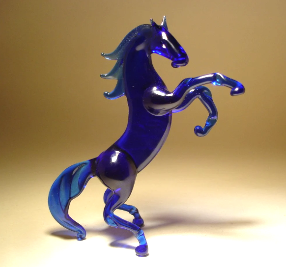 blue glass rearing horse figurine